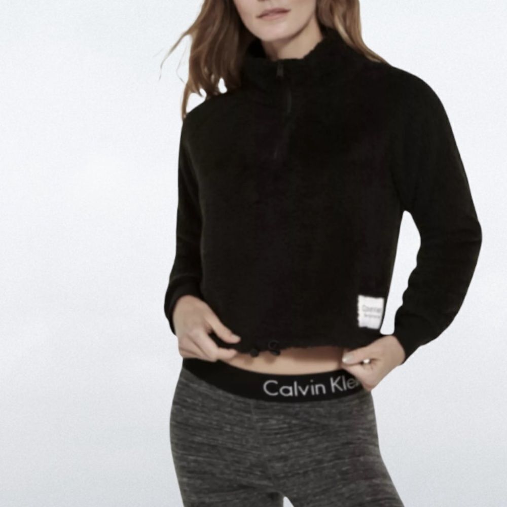 Calvin Klein Performance, Black Cropped Sherpa Fleece 1/4 Zip, Women’s X-Large